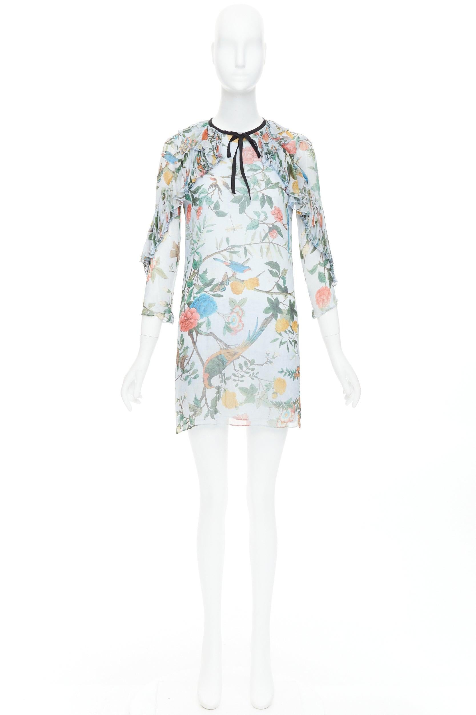GUCCI 2015 Tian Bloom print 100% silk black ribbon trim dress IT36 XXS For Sale 4