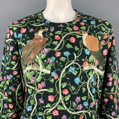 GUCCI 2016 Birds Of Prey Size XL Multi-Color Floral Cotton Crew-Neck Sweatshirt