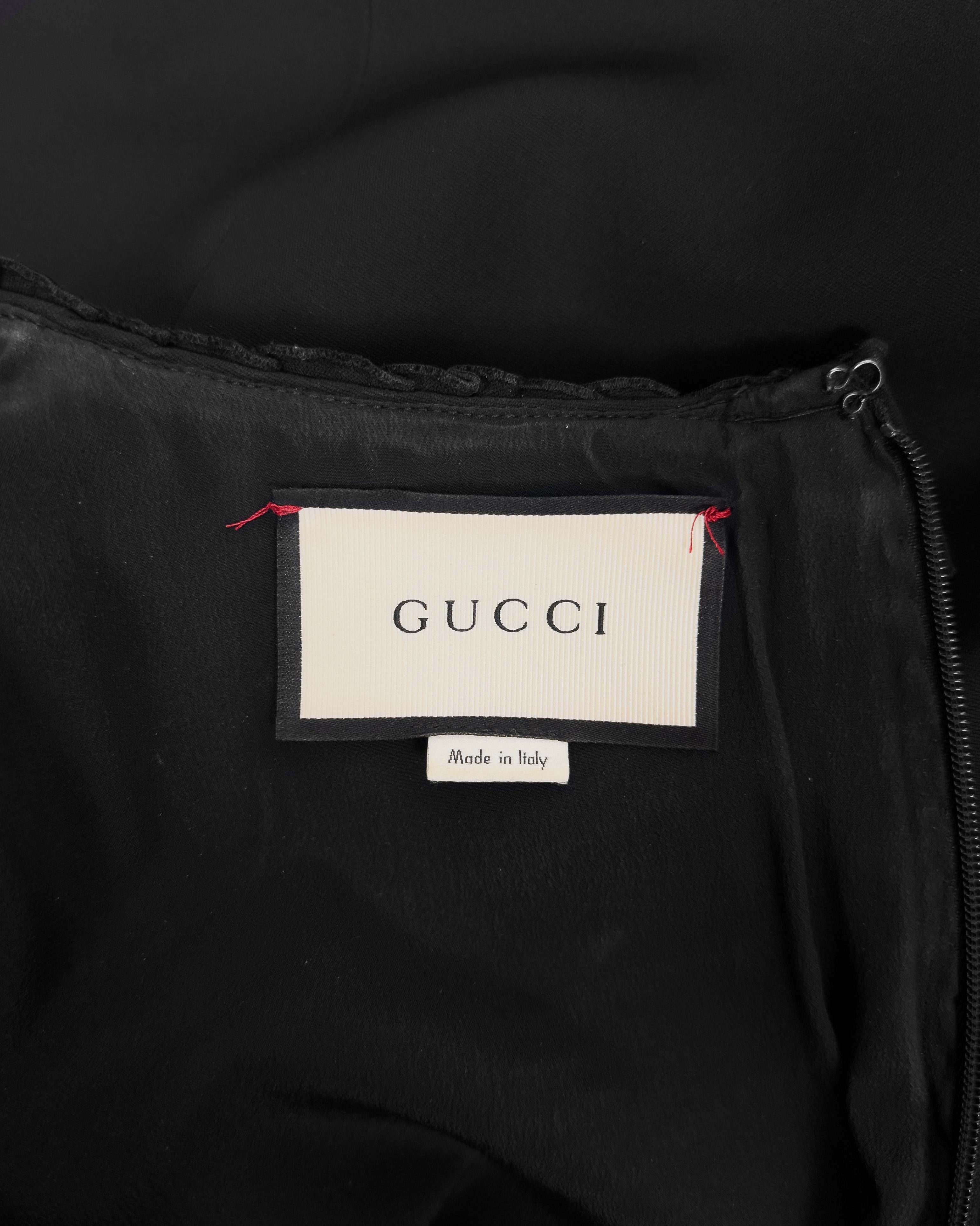 Gucci 2016 - Vestito nero a maniche lunghe con perline e ruches in vendita 2