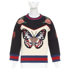 GUCCI 2016  cream black cotton Butterfly Embroidered studded sweatshirt XS