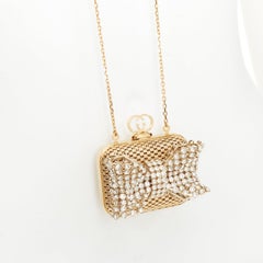 GUCCI 2016 Crystal Bow Micro Guccissima metal minaudiere box clutch necklace