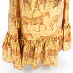 GUCCI 2016 horse metallic gold lurex cheetah animal print ruffle maxi skirt IT38