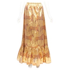 GUCCI 2016 horse metallic gold lurex cheetah animal print ruffle maxi skirt IT38