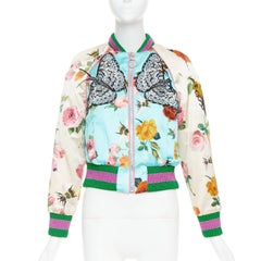 GUCCI 2016 Michele Runway silk butterfly bee embroidery bomber kacket IT36 XXS