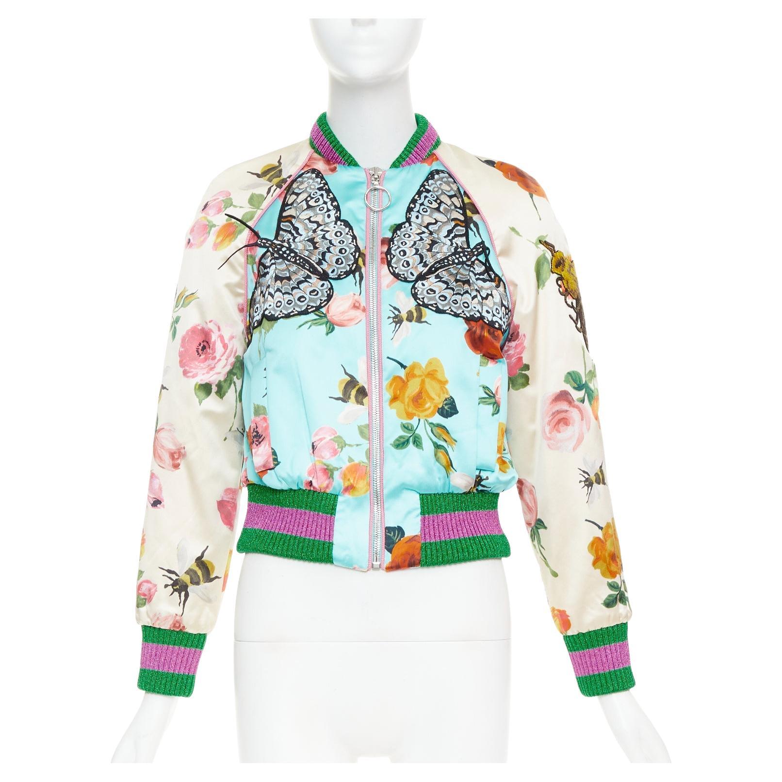 GUCCI 2016 Michele Runway Seide Schmetterling Biene Stickerei Bomberjacke IT40 S