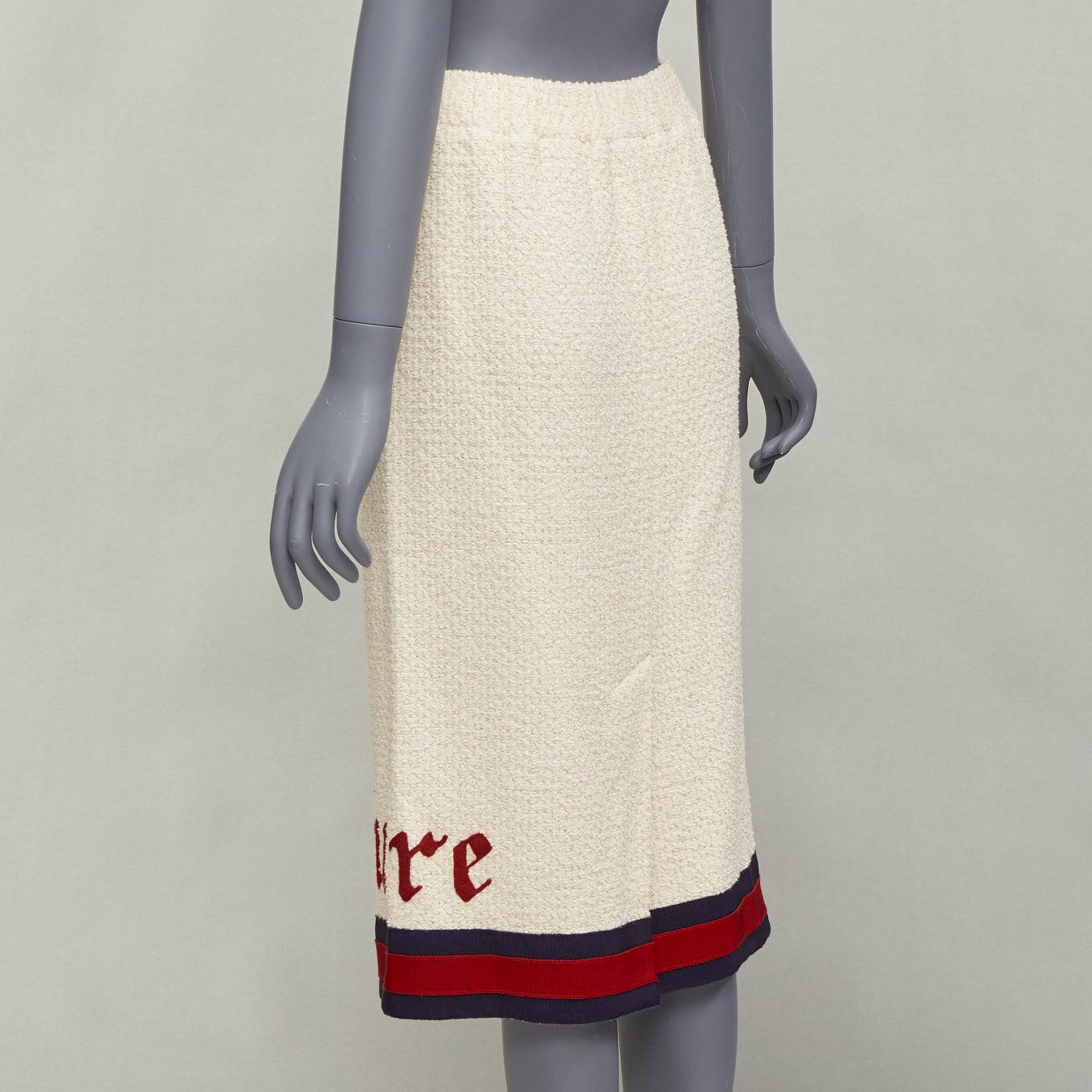 Gucci 2016 Modern Future jupe midi en coton bouclette crème garnie de sangles IT42 M en vente 1