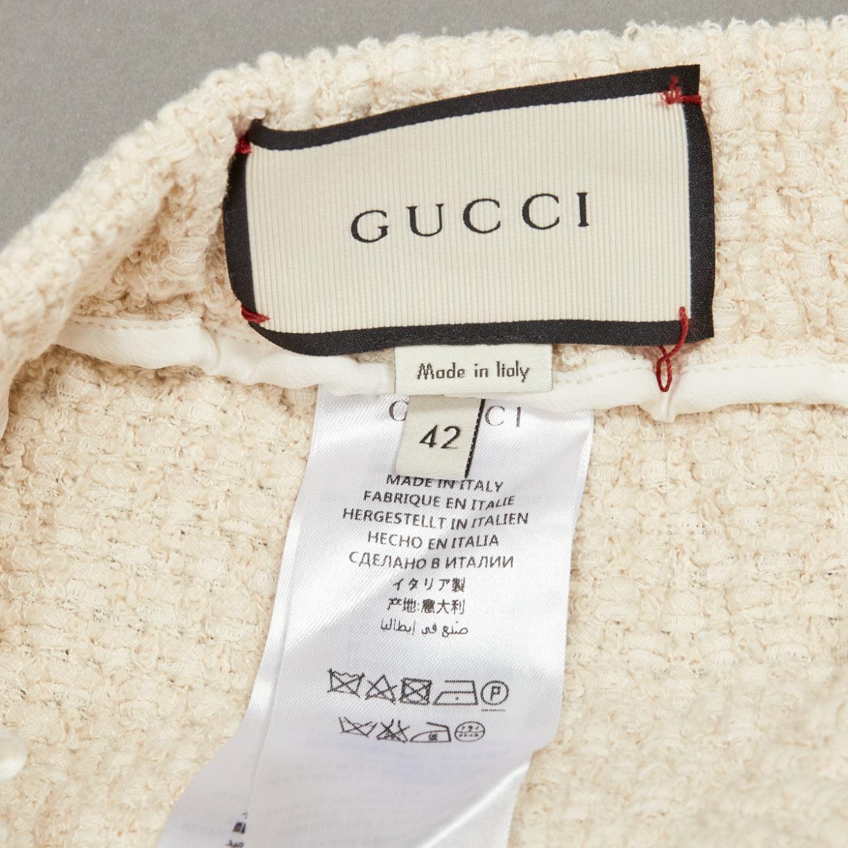 Gucci 2016 Modern Future jupe midi en coton bouclette crème garnie de sangles IT42 M en vente 3