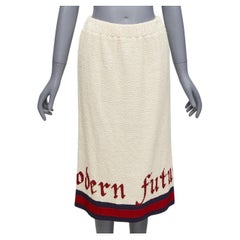 GUCCI 2016 Modern Future cream cotton boucle webbing trim midi skirt IT42 M