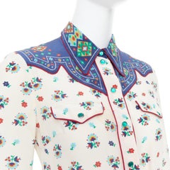 GUCCI 2016 - Robe ceinturée à imprimé western 100 % soie crème marine IT38 XS