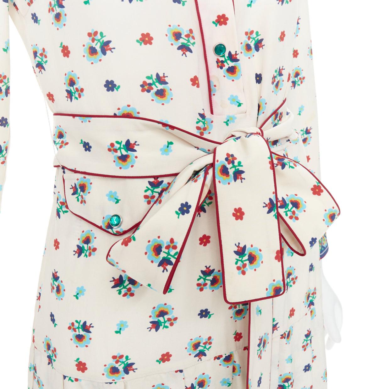 GUCCI 2016 navy cream 100% silk western print belted dress IT38 XS 2