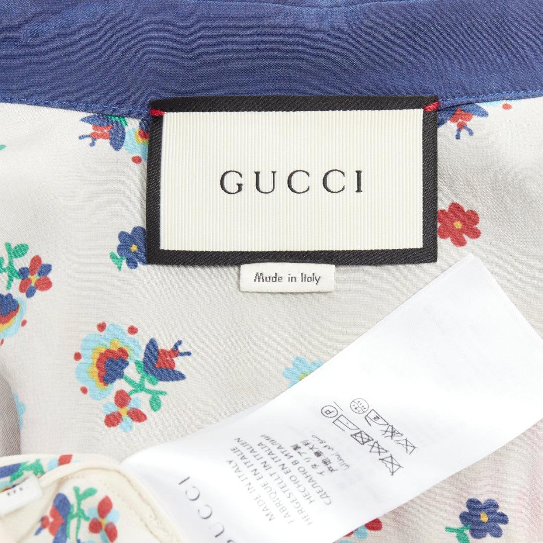 GUCCI 2016 navy cream 100% silk western print belted dress IT38 XS 3