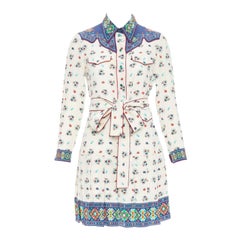 GUCCI 2016 navy cream 100% silk western print belted dress IT38 XS