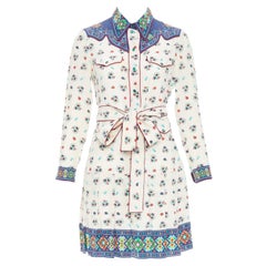 GUCCI 2016 crema marino 100% seda estampado occidental vestido con cinturón IT38 XS