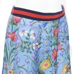 GUCCI 2016 New Flora 100% silk blue bloom pleated skirt IT42 M