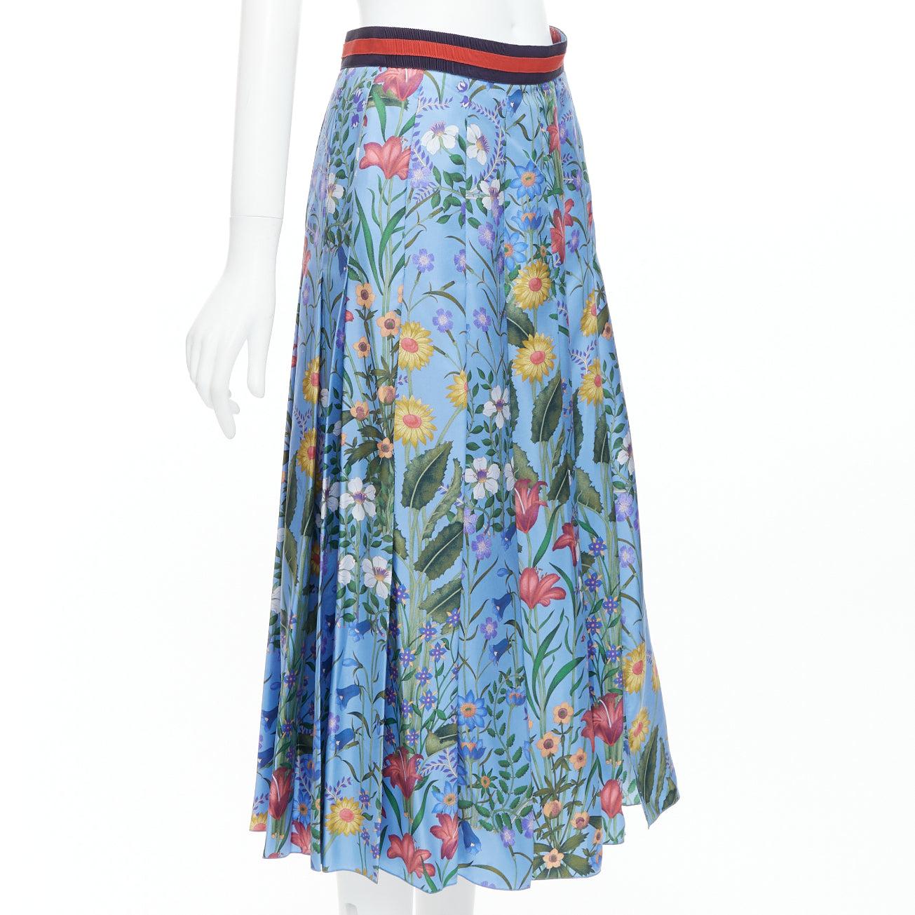 GUCCI 2016 Nuevo Flora 100% seda azul floración falda plisada IT42 M Azul en venta