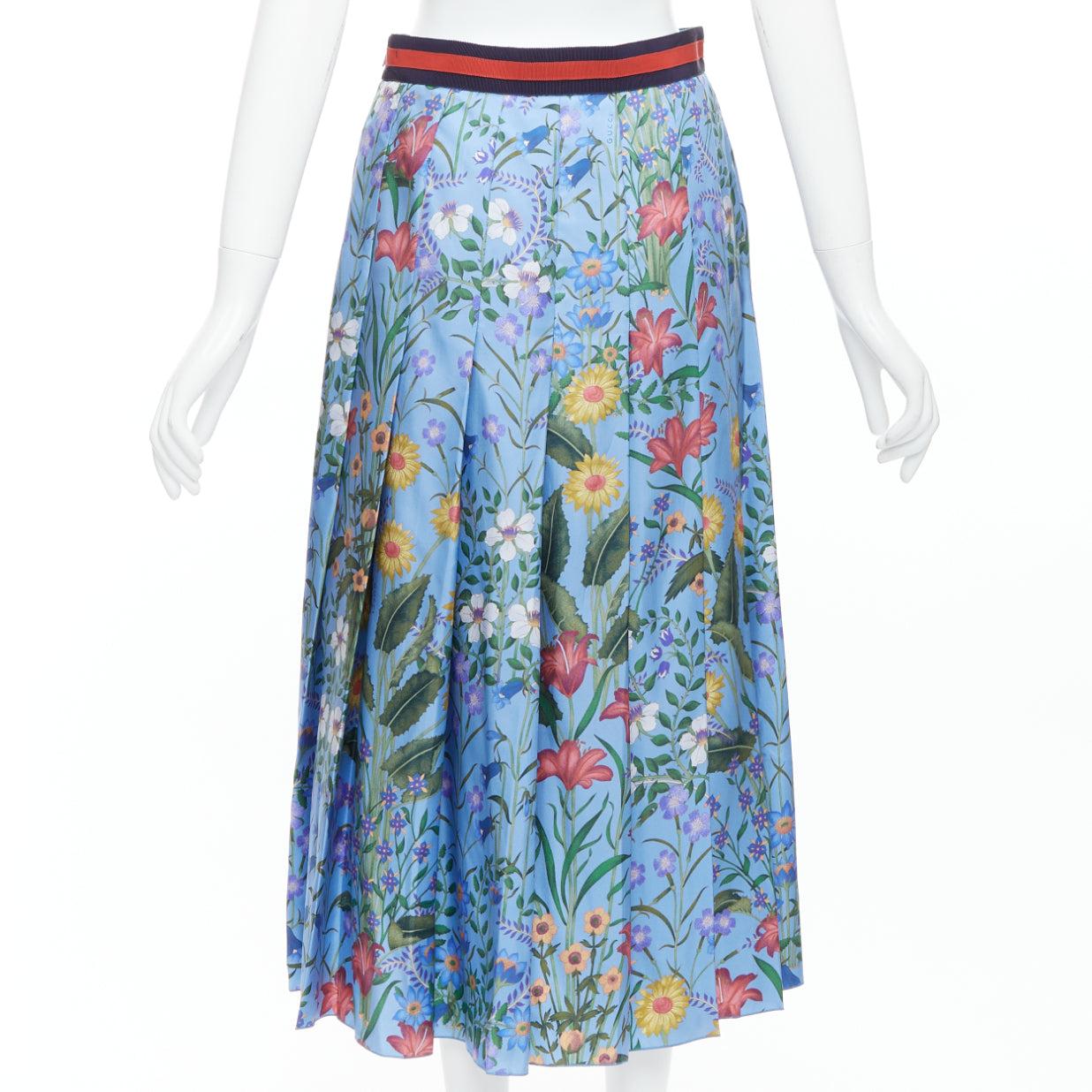 De las mujeres GUCCI 2016 Nuevo Flora 100% seda azul floración falda plisada IT42 M en venta