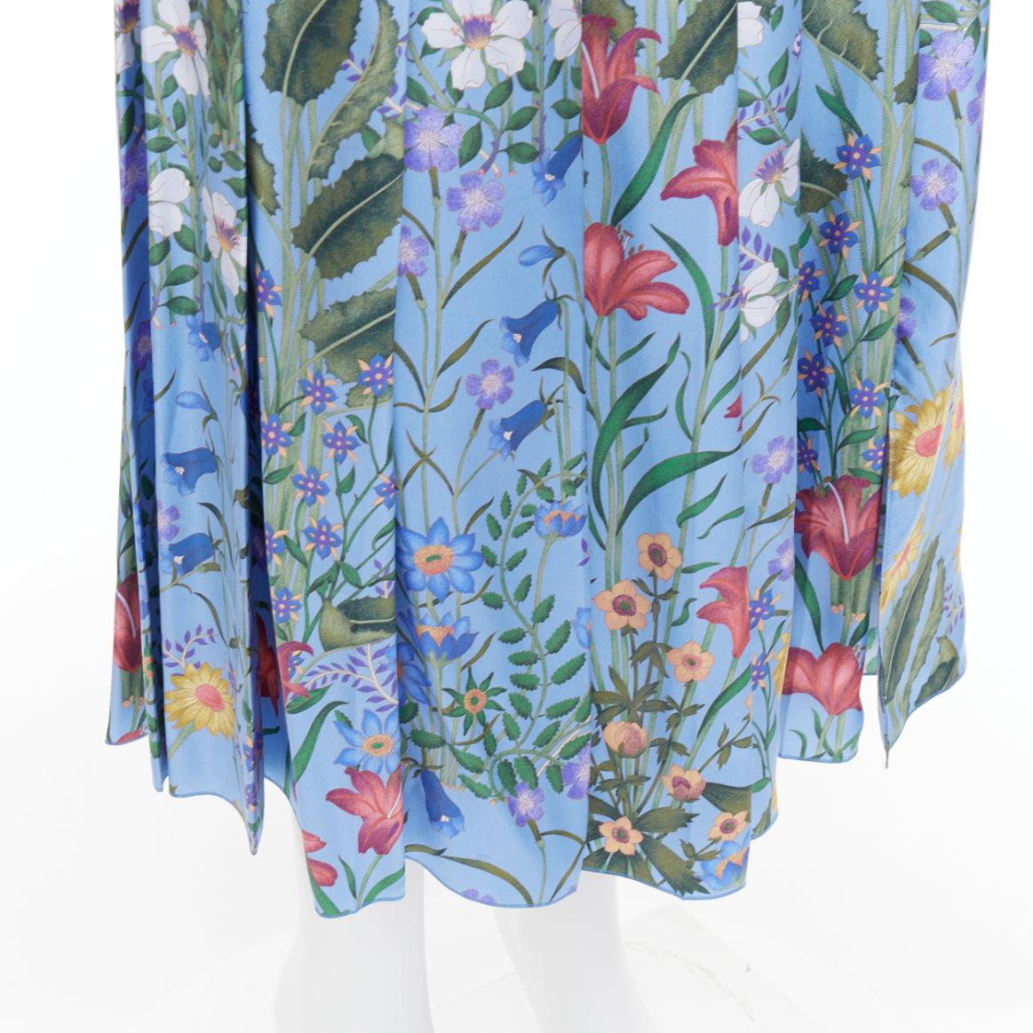 GUCCI 2016 Nuevo Flora 100% seda azul floración falda plisada IT42 M en venta 2