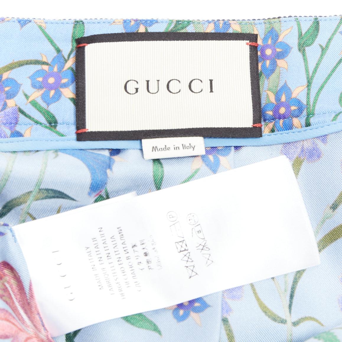 GUCCI 2016 Nuevo Flora 100% seda azul floración falda plisada IT42 M en venta 3