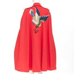 GUCCI 2016 Runwauy red wool birds flower embroidered  military cape coat IT38 XS