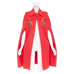 GUCCI 2016 Runwauy red wool birds flower embroidered  military cape coat IT38 XS