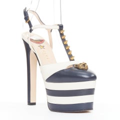 GUCCI 2016 Runway Angel black cream striped Tiger Spiked platform pumps EU36.5