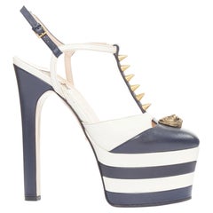 GUCCI 2016 Runway Angel black cream striped Tiger Spiked platform pumps EU36.5