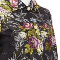 Manteau de soirée Gucci 2016, en soie noire à motif floral jacquard GG et perles, référence IT38, taille XS