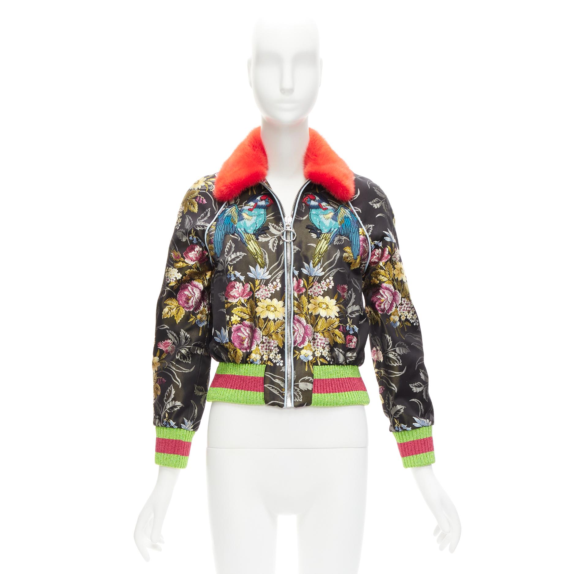 GUCCI 2016 Runway floral jacquard mink fur collar bomber jacket IT38 XS For Sale 6