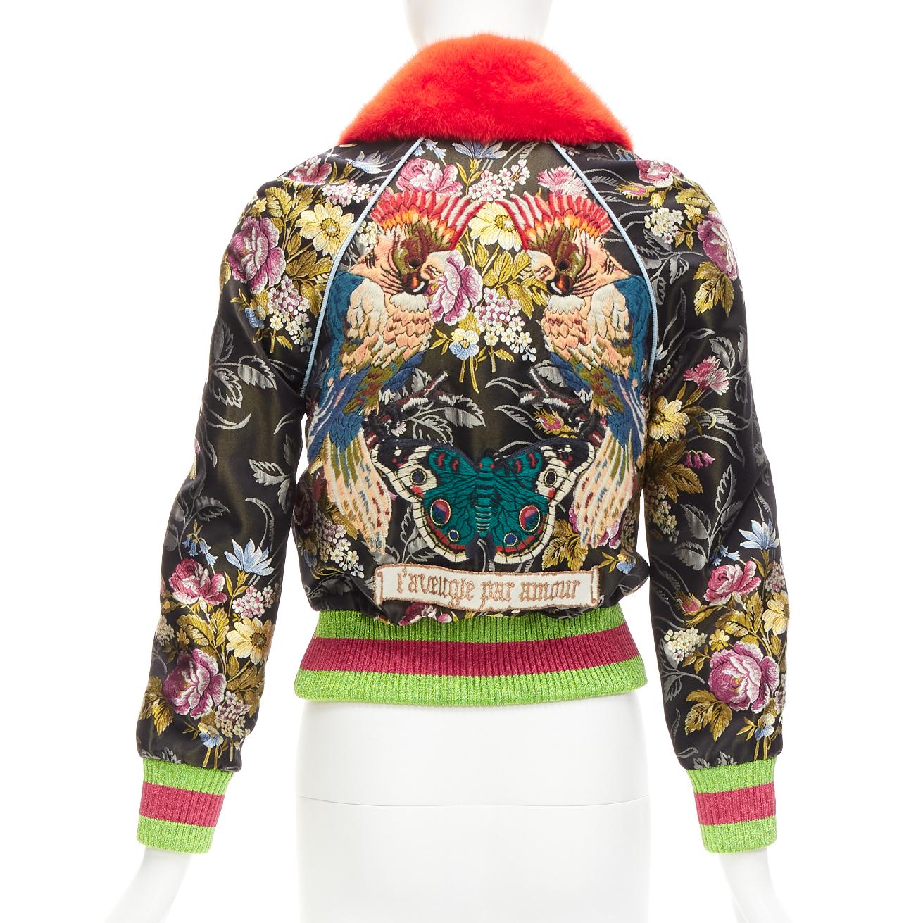 GUCCI 2016 Runway floral jacquard mink fur collar bomber jacket IT38 XS 1