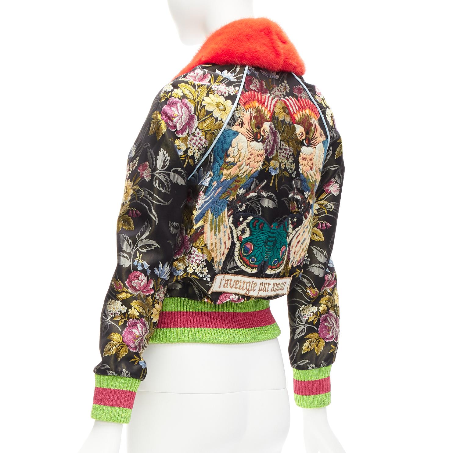 GUCCI 2016 Runway floral jacquard mink fur collar bomber jacket IT38 XS 2
