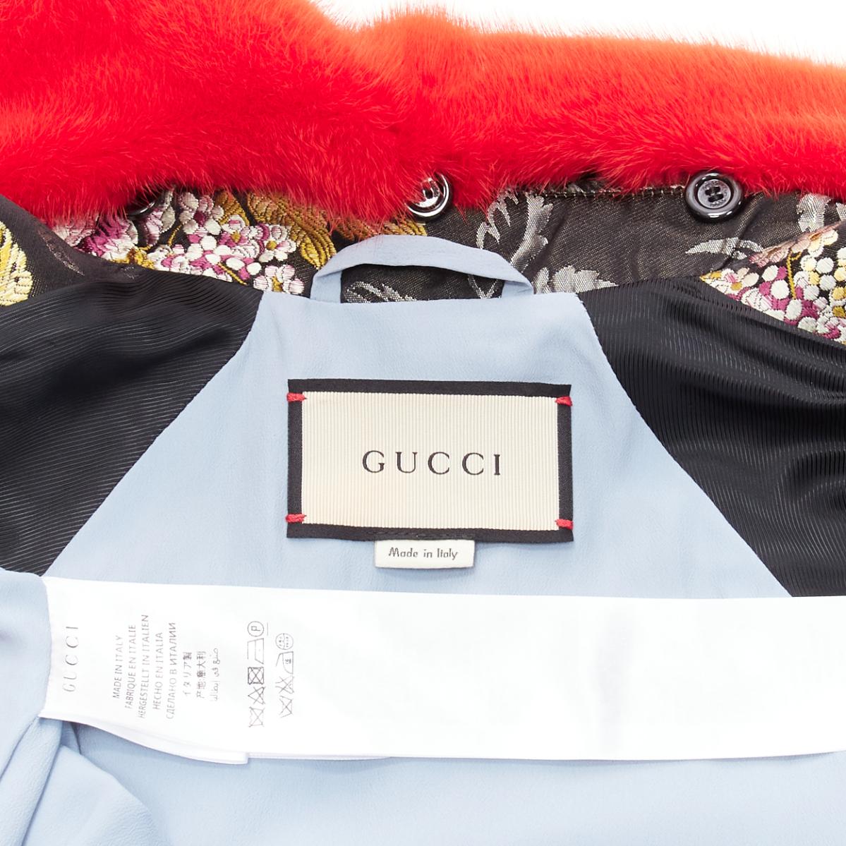 GUCCI 2016 Runway floral jacquard mink fur collar bomber jacket IT38 XS For Sale 5