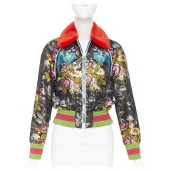 GUCCI 2016 Runway floral jacquard mink fur collar bomber jacket IT38 XS