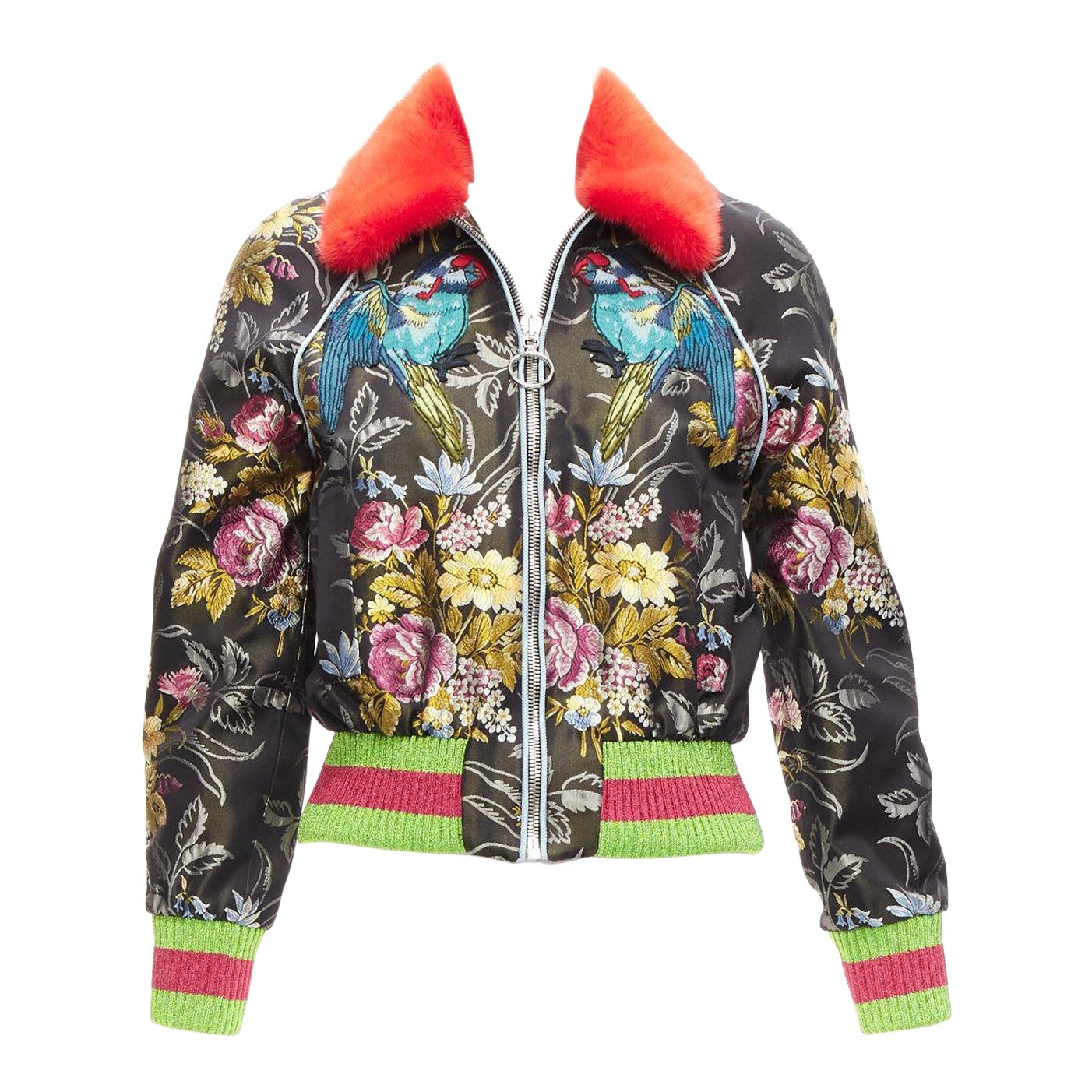 GUCCI 2016 Runway floral jacquard mink fur collar bomber jacket IT38 XS