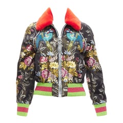 GUCCI 2016 Runway floral jacquard mink fur collar bomber jacket IT38 XS