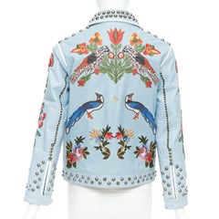 GUCCI 2016 Runway light blue bee floral embroidery studded jacket IT38 XS