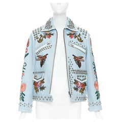 GUCCI 2016 Runway light blue bee floral embroidery studded jacket IT38 XS