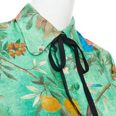GUCCI 2016 Tian print chinoiserie bird floral silk pussy bow blouse top IT38 XS