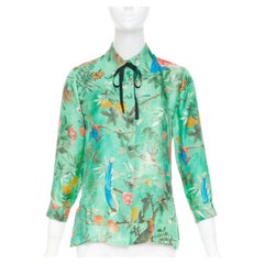 GUCCI 2016 Tian print chinoiserie bird floral silk pussy bow blouse top IT38 XS