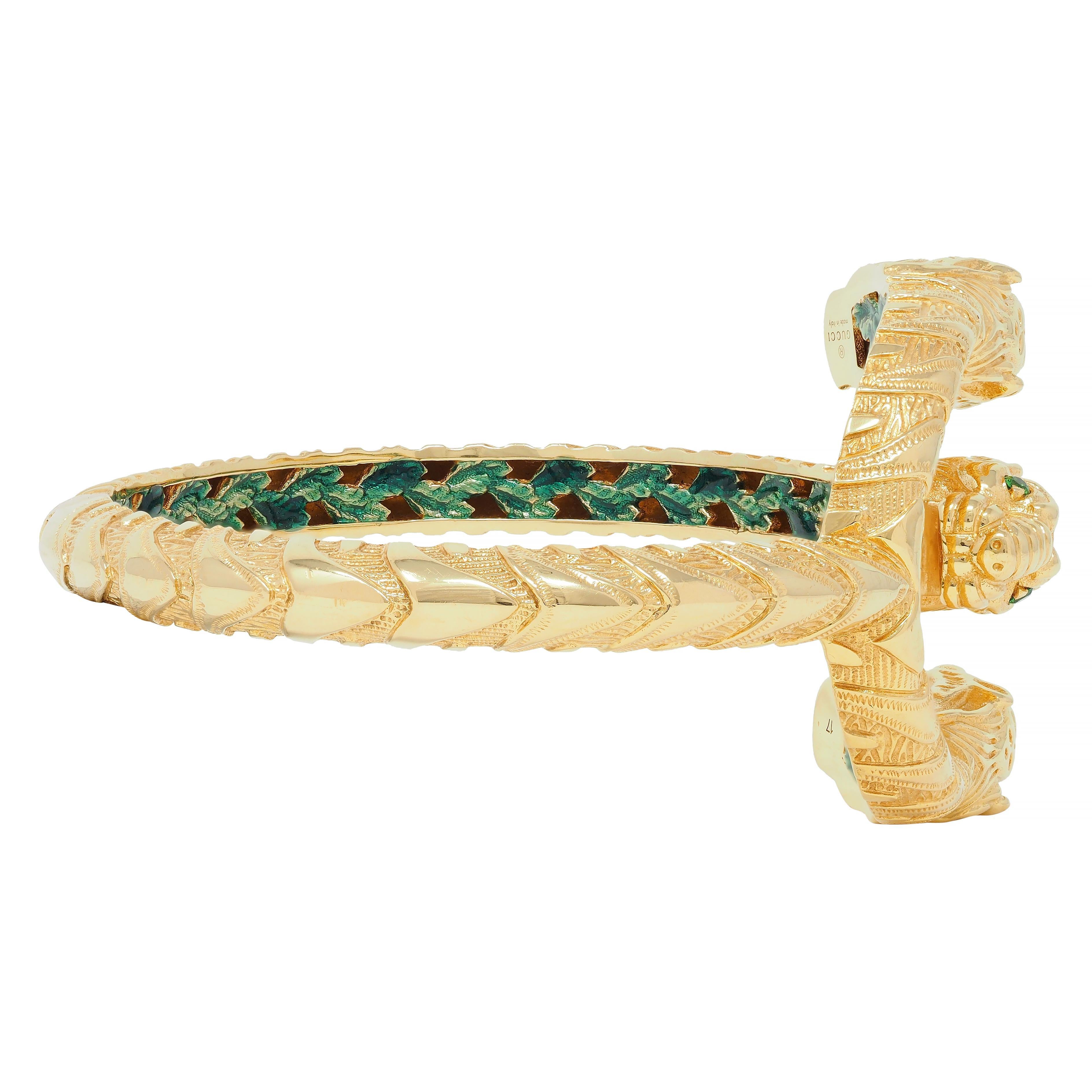 Contemporaneo Gucci 2016 Bracciale con tigre di Dioniso in oro giallo 18 carati e smalto alla tsavorite in vendita