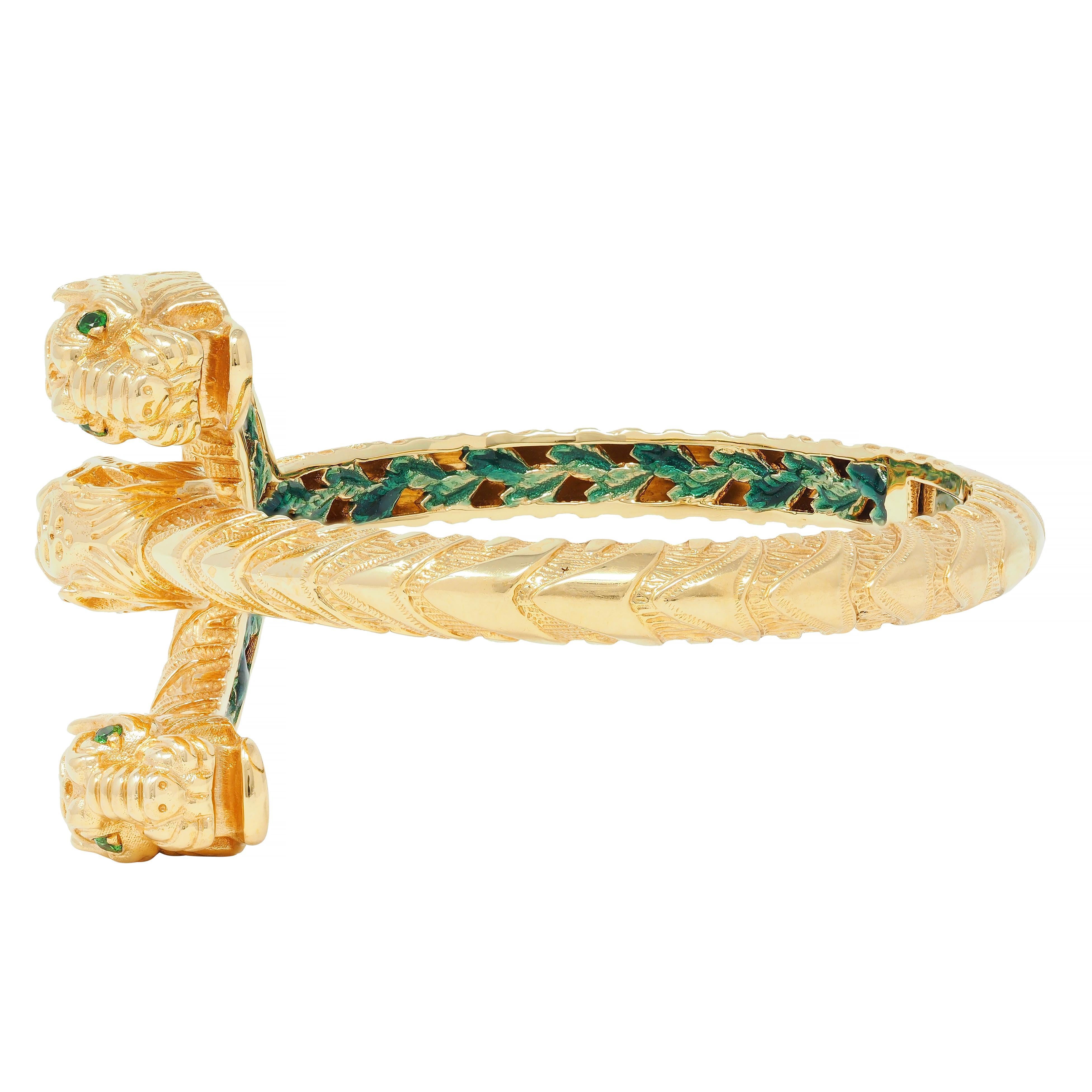 da uomo o donna Gucci 2016 Bracciale con tigre di Dioniso in oro giallo 18 carati e smalto alla tsavorite in vendita