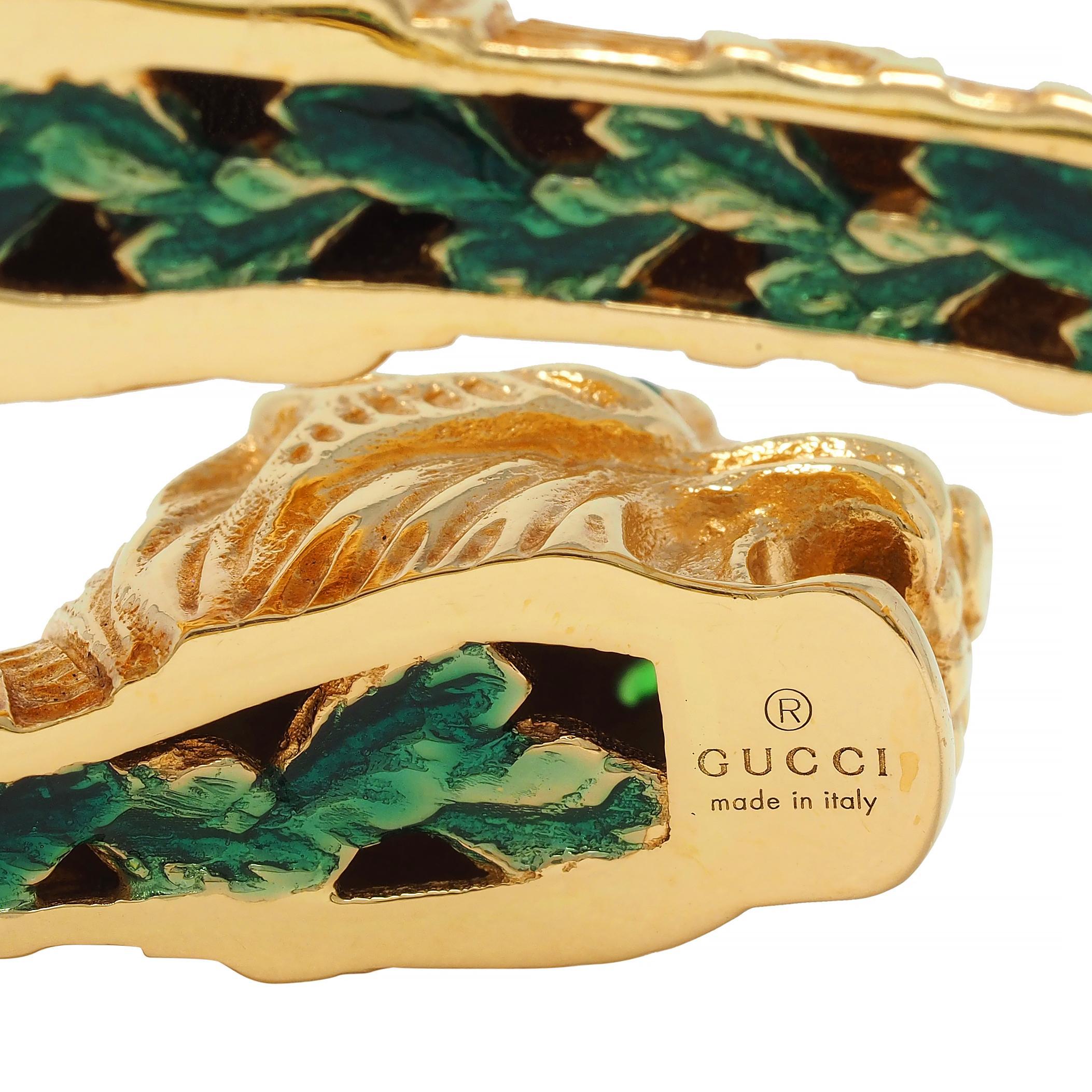 Gucci 2016 Tsavorite Enamel 18 Karat Yellow Gold Dionysus Tiger Cuff Bracelet For Sale 1