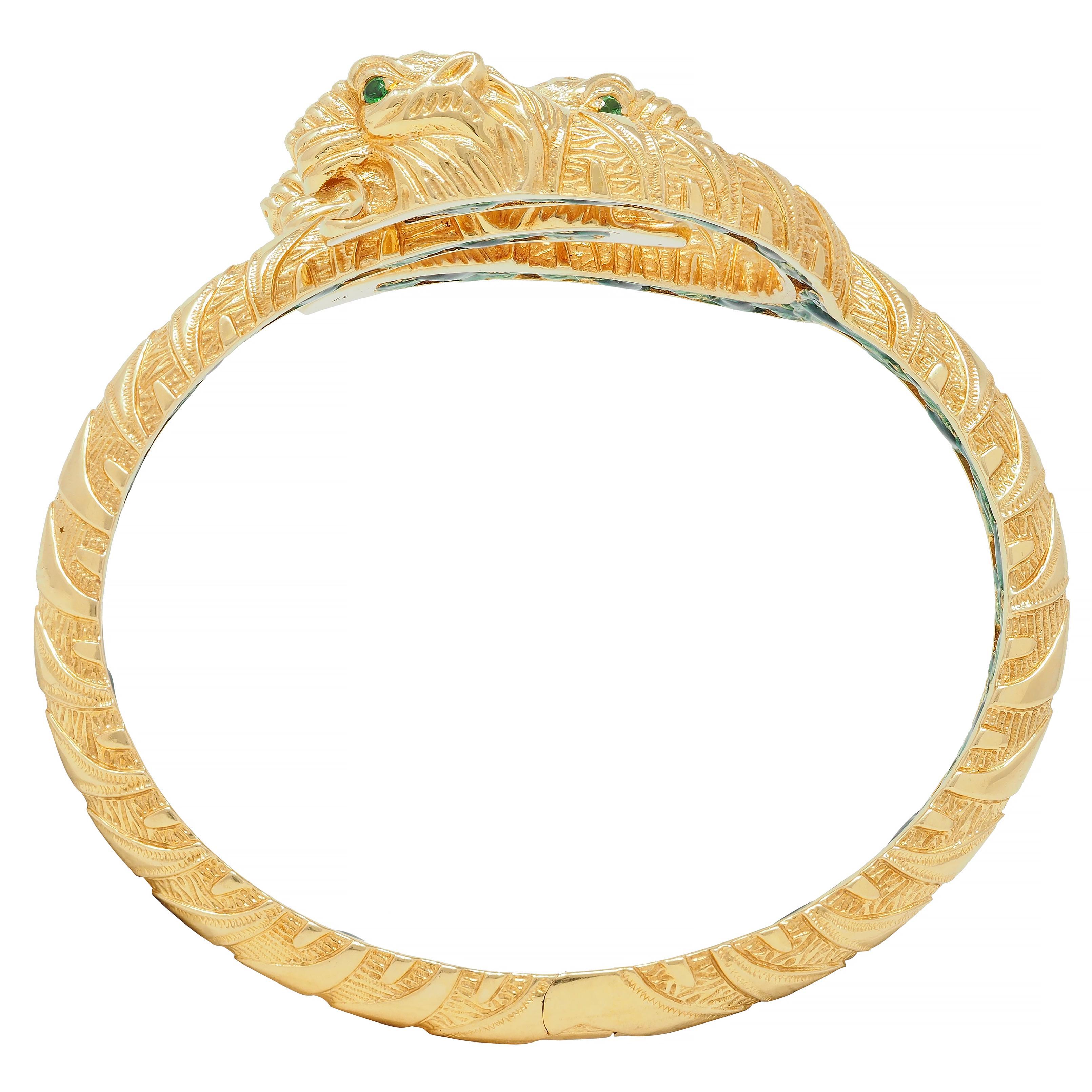 Gucci 2016 Tsavorite Enamel 18 Karat Yellow Gold Dionysus Tiger Cuff Bracelet For Sale 4