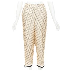 GUCCI  2017 100% silk beige invite stamp logo monogram pajama pants IT38 XS