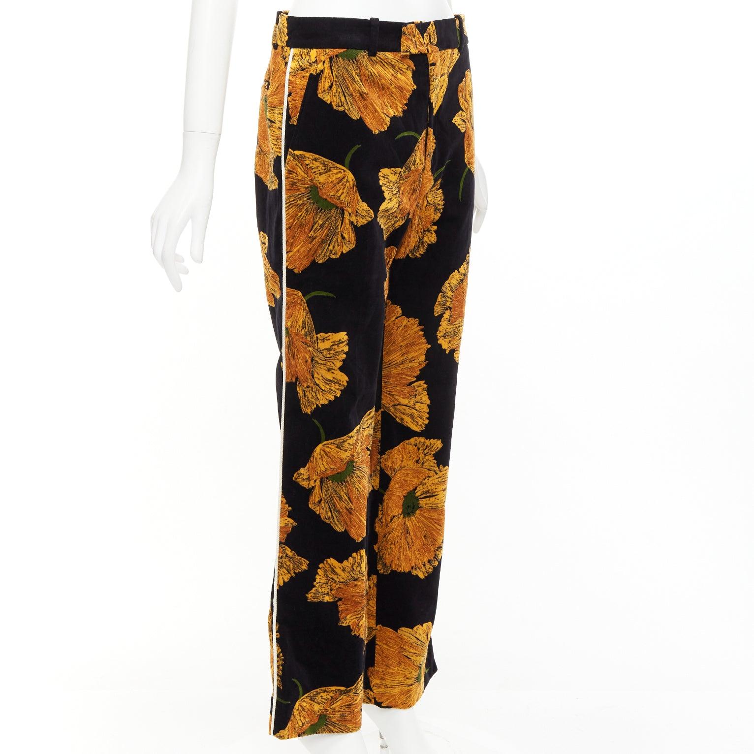 Brown GUCCI 2017  Alessandro Michele gold floral velvet straight pants IT38 XS For Sale
