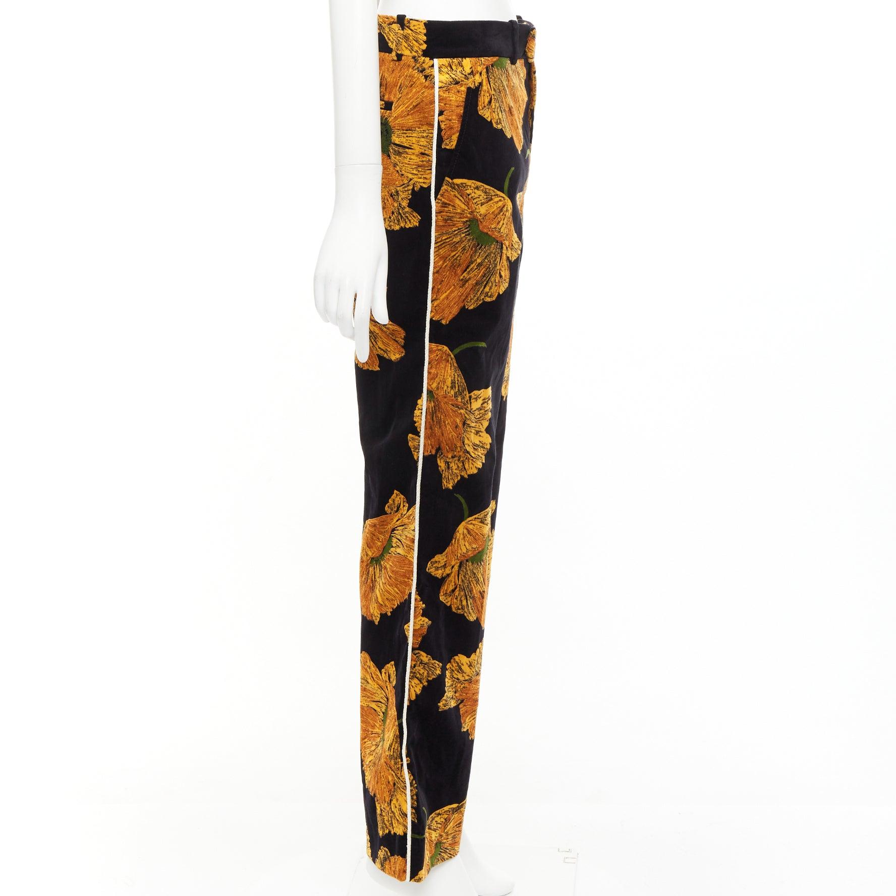 GUCCI 2017  Alessandro Michele gold floral velvet straight pants IT38 XS In Good Condition For Sale In Hong Kong, NT