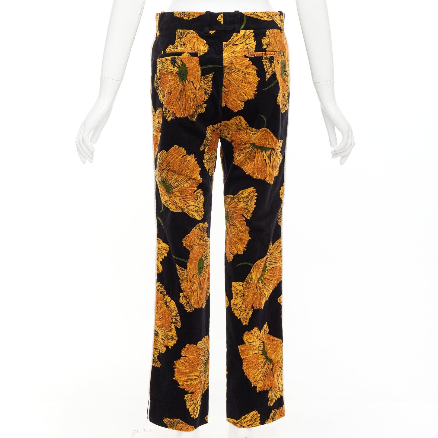 Women's GUCCI 2017  Alessandro Michele gold floral velvet straight pants IT38 XS For Sale