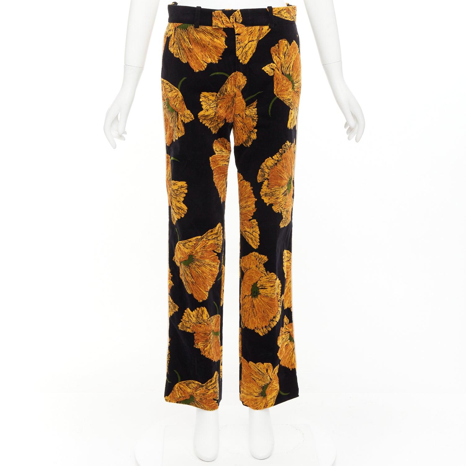 GUCCI 2017  Alessandro Michele gold floral velvet straight pants IT38 XS For Sale 4