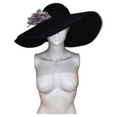 GUCCI 2017 black brim hat with purple flower accent
