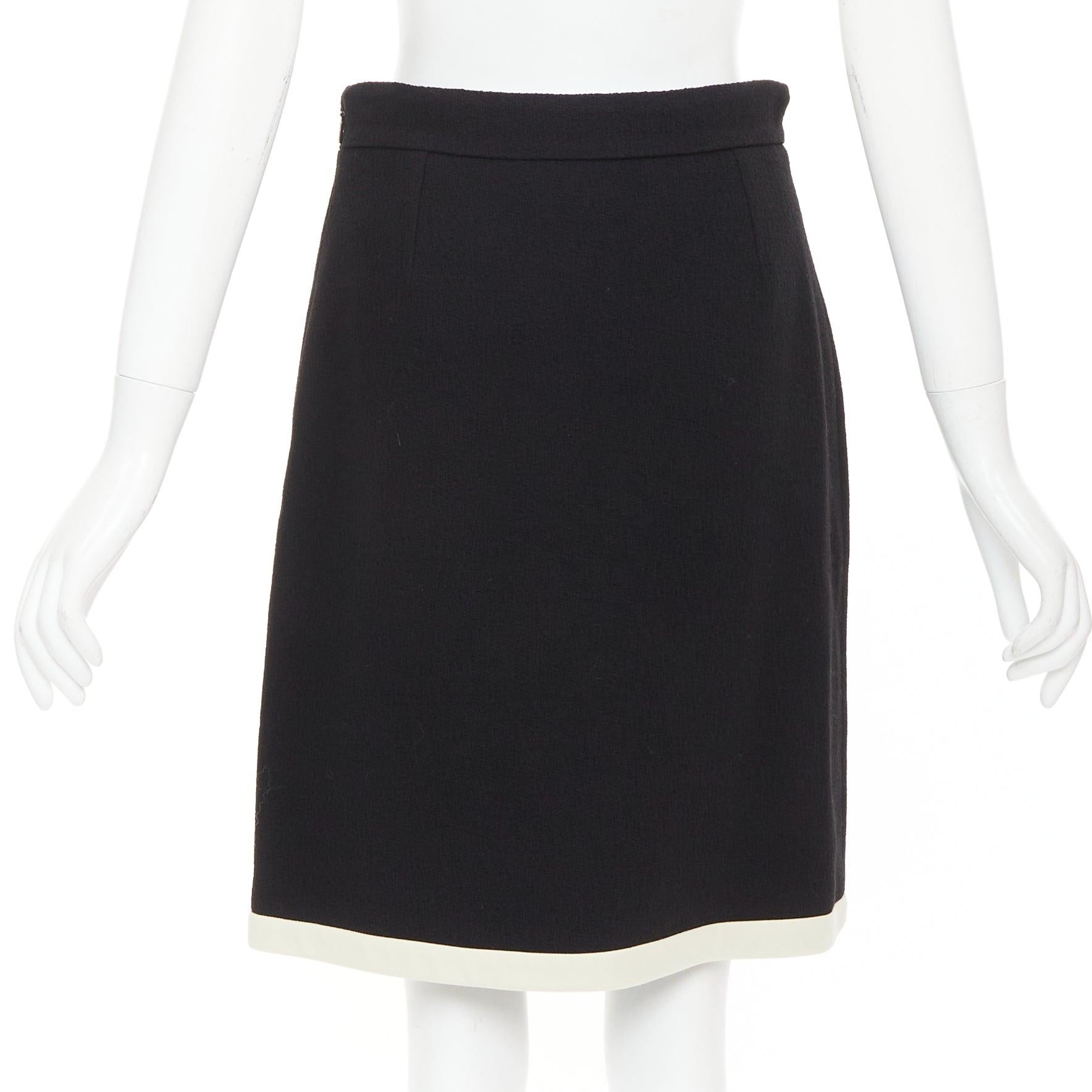 De las mujeres GUCCI 2017 black wool crepe cream trim hem A-line knee skirt IT40 S en venta