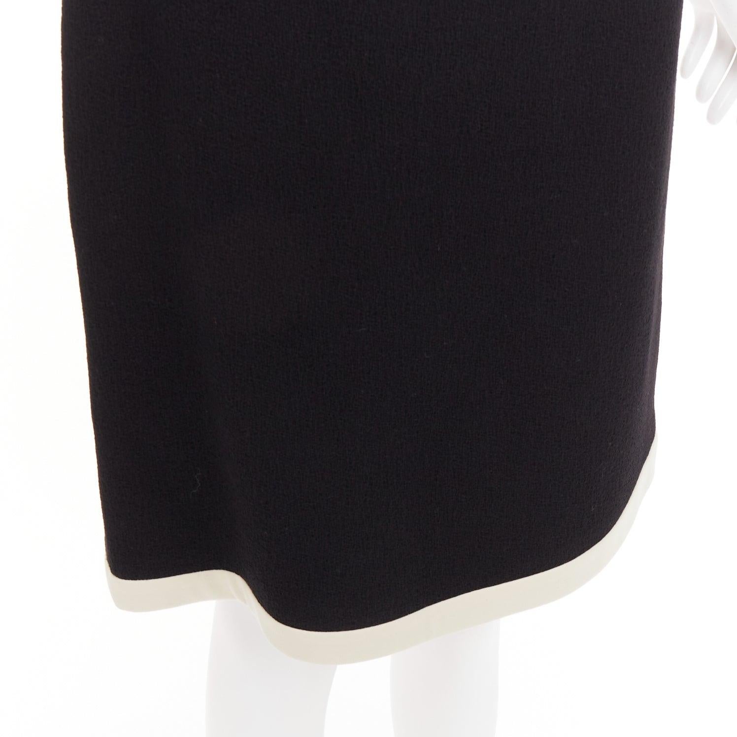 GUCCI 2017 black wool crepe cream trim hem A-line knee skirt IT40 S en venta 2